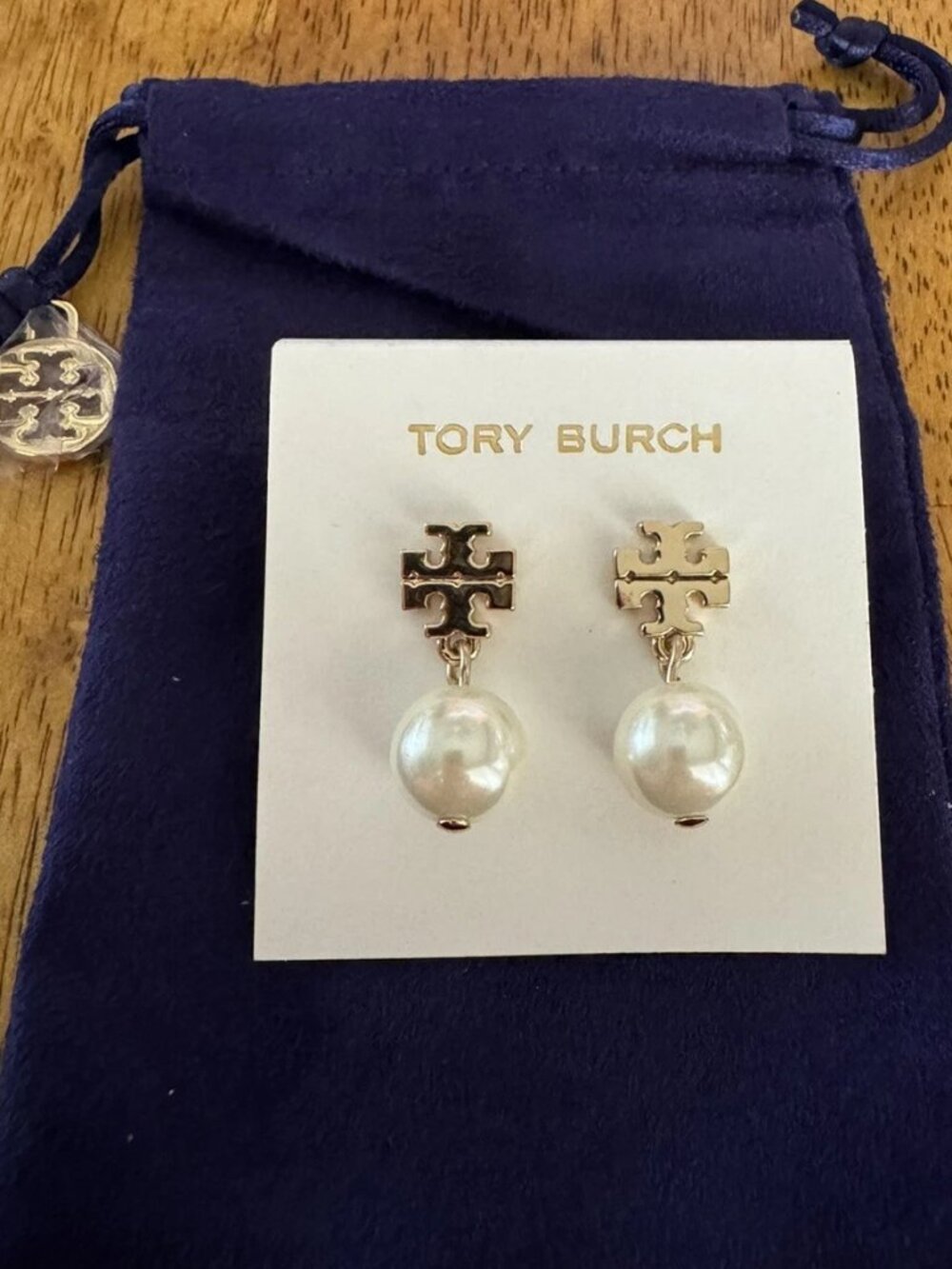 Tory Burch Gold Pearl Drop Earrings - Brand New with Tags